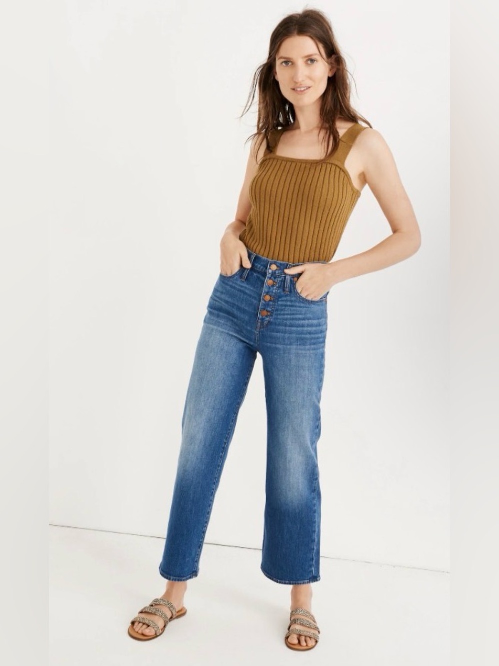Madewell Slim Wide-Leg Crop Jeans in Olympia Wash Button-Front Size 27T Tall